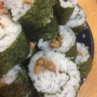 明太子と納豆の巻き寿司(´∀｀)